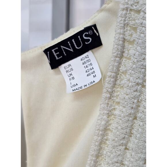 NEW VENUS CROCHET LINED BOHO SCOOP NECK MINI IVORY SLEEVELESS DRESS SIZE M - Picture 6 of 8